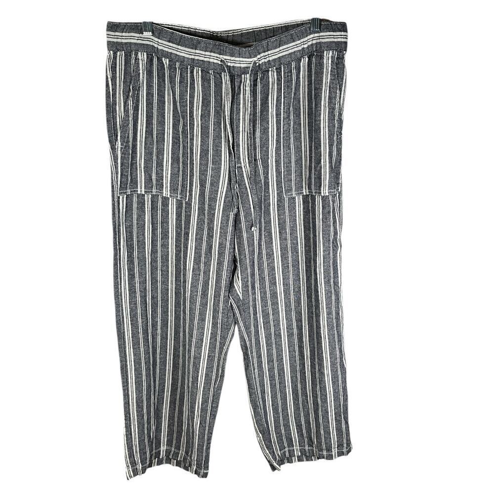 GAP Women's Crop Wide Leg Pants Blue & White Pin StripeSize Large Linen Blend